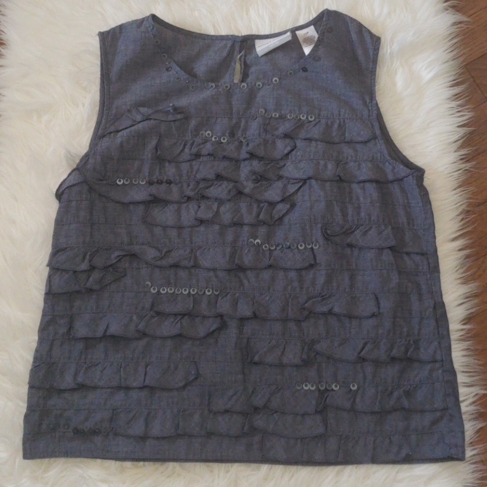 Chambray Ruffle and Sequin Top